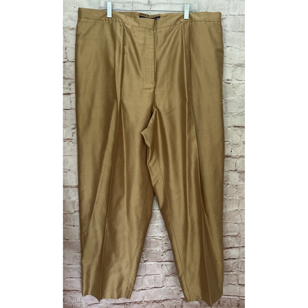 Josephine Chaus Pants Womens 24W 100% Silk Pleated Front Elastic Waist Brass NEW